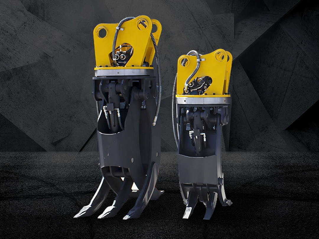 Excavator double cylinder wood grab